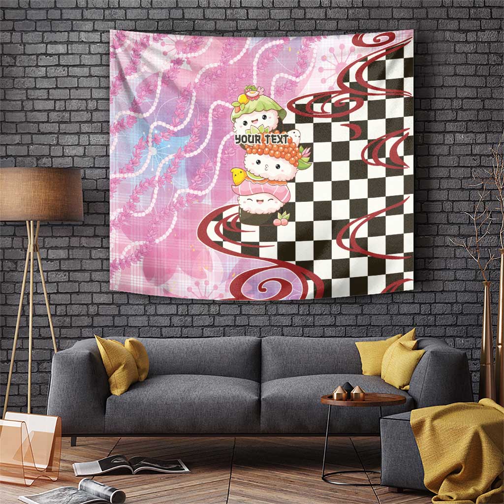 Personalized Japanese Kawaii Sushi Roll Tapestry Wagara Palaka Pattern LT9 Pink - Polynesian Pride