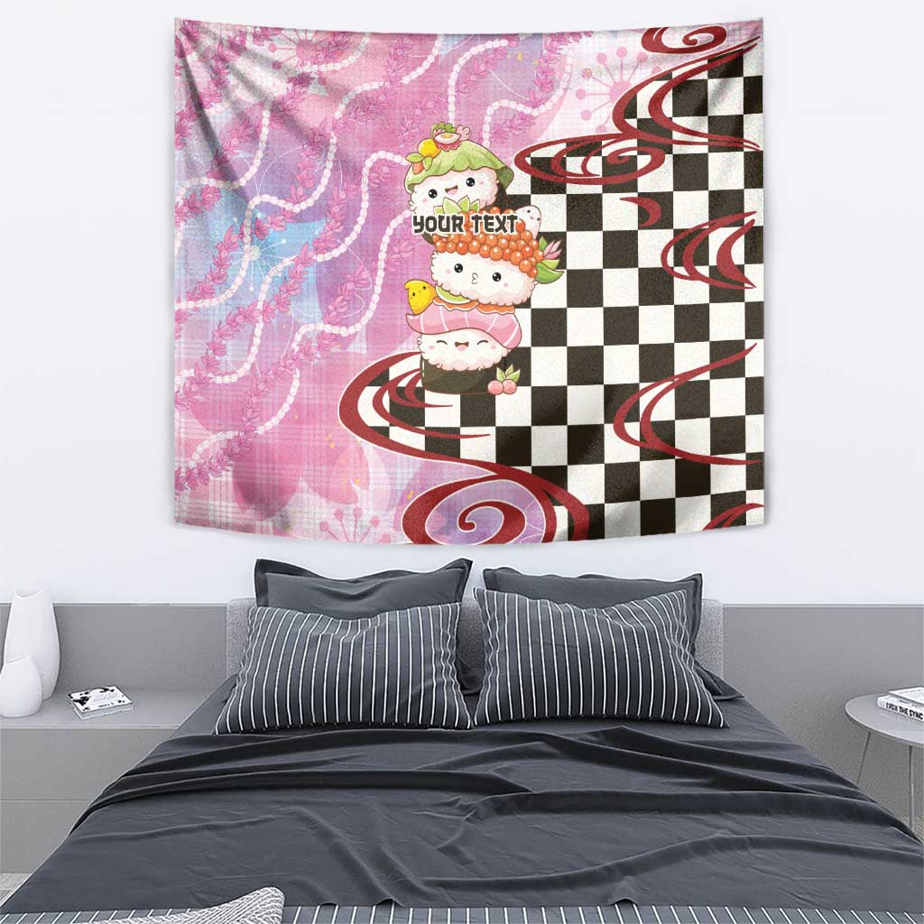 Personalized Japanese Kawaii Sushi Roll Tapestry Wagara Palaka Pattern LT9 - Polynesian Pride