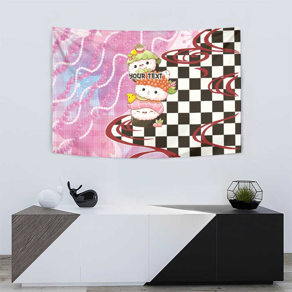 Personalized Japanese Kawaii Sushi Roll Tapestry Wagara Palaka Pattern LT9 - Polynesian Pride