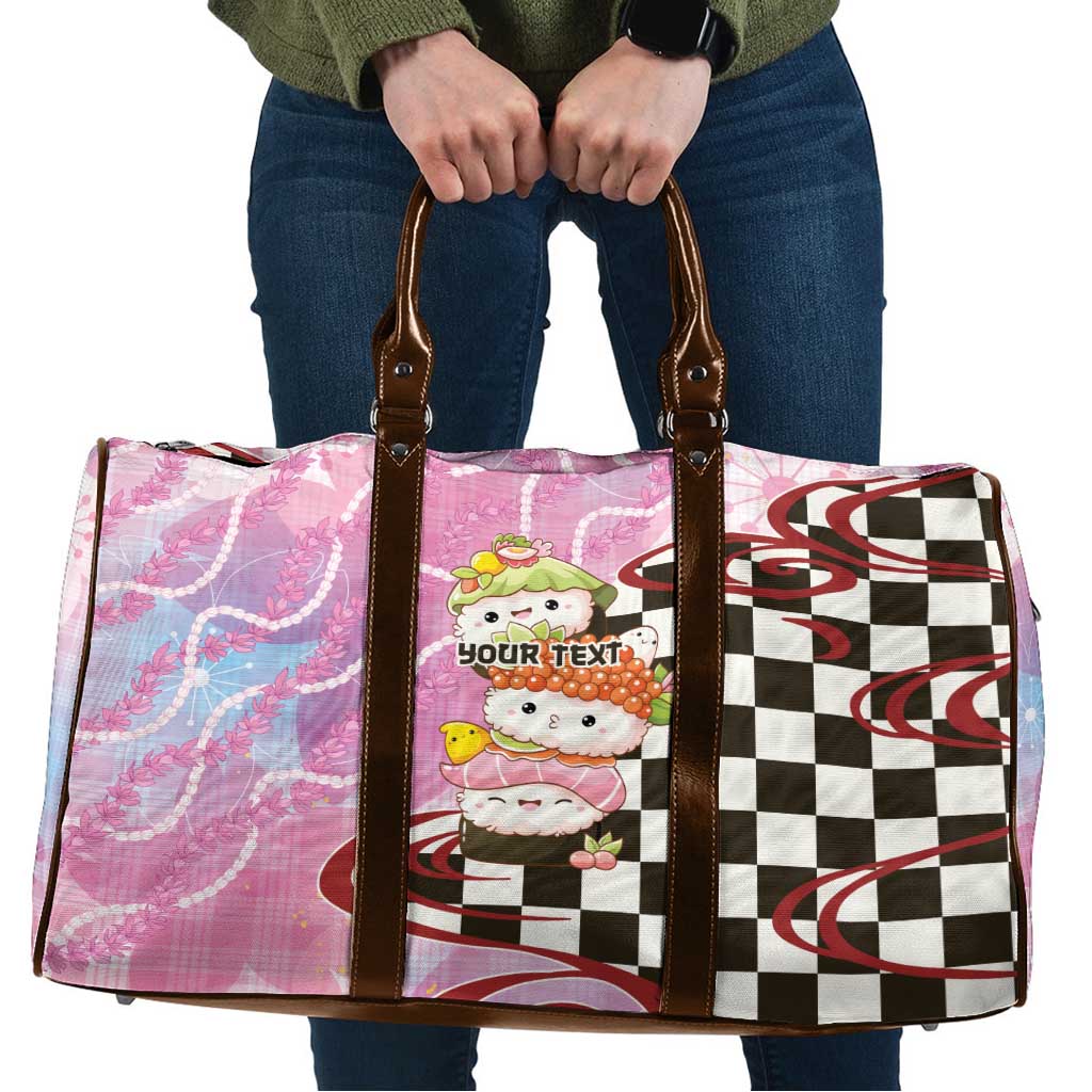 Personalized Japanese Kawaii Sushi Roll Travel Bag Wagara Palaka Pattern LT9 Pink - Polynesian Pride