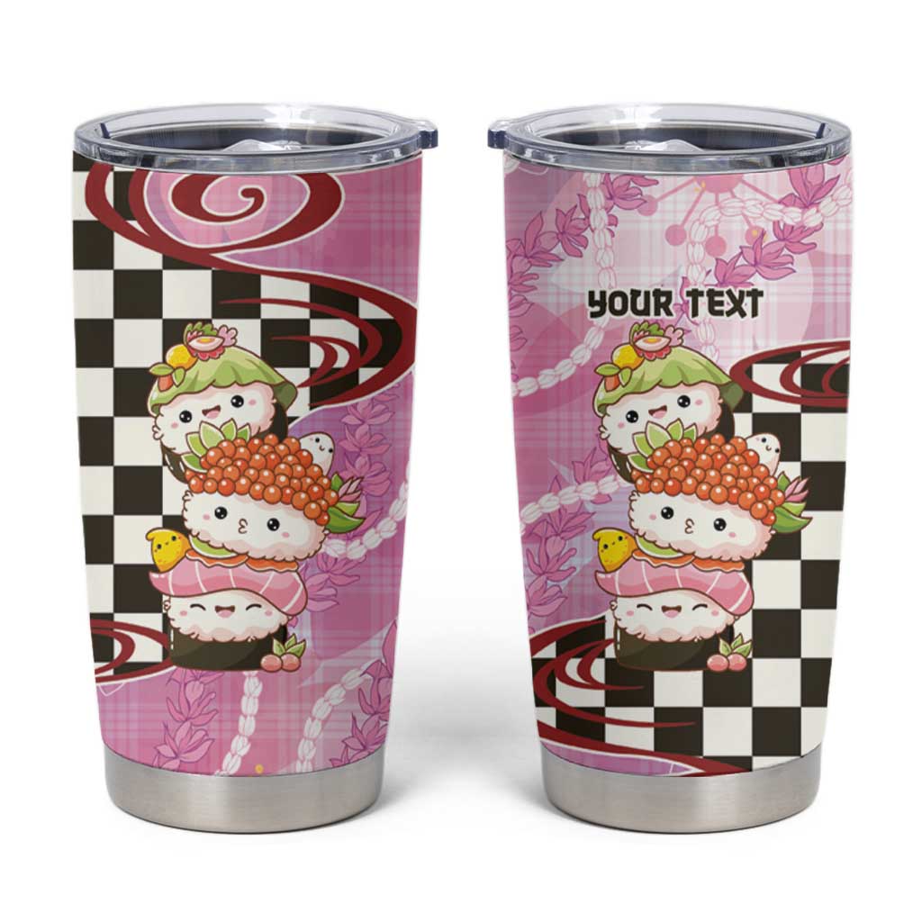 Personalized Japanese Kawaii Sushi Roll Tumbler Cup Wagara Palaka Pattern LT9 Pink - Polynesian Pride