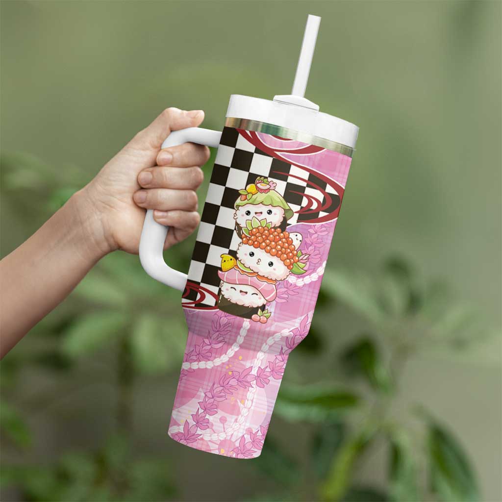 Personalized Japanese Kawaii Sushi Roll Tumbler With Handle Wagara Palaka Pattern LT9 - Polynesian Pride