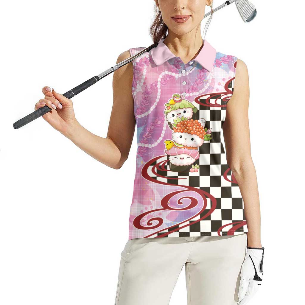 Personalized Japanese Kawaii Sushi Roll Women Sleeveless Polo Shirt Wagara Palaka Pattern