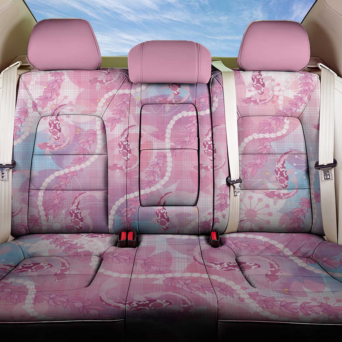 Japanese Koi Fish Back Car Seat Cover Pink Wagara Palaka Honohono Pikake Lei LT9 One Size Pink - Polynesian Pride