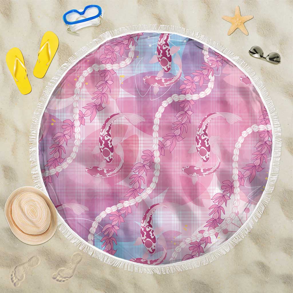 Japanese Koi Fish Beach Blanket Pink Wagara Palaka Honohono Pikake Lei LT9 One Size 150cm Pink - Polynesian Pride