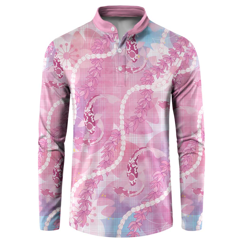 Japanese Koi Fish Button Sweatshirt Pink Wagara Palaka Honohono Pikake Lei LT9 Pink - Polynesian Pride