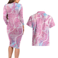 Japanese Koi Fish Couples Matching Long Sleeve Bodycon Dress and Hawaiian Shirt Pink Wagara Palaka Honohono Pikake Lei LT9 - Polynesian Pride