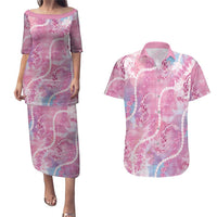 Japanese Koi Fish Couples Matching Puletasi and Hawaiian Shirt Pink Wagara Palaka Honohono Pikake Lei LT9 Pink - Polynesian Pride