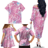 Japanese Koi Fish Family Matching Off The Shoulder Long Sleeve Dress and Hawaiian Shirt Pink Wagara Palaka Honohono Pikake Lei