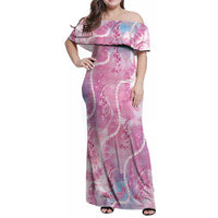 Japanese Koi Fish Family Matching Off Shoulder Maxi Dress and Hawaiian Shirt Pink Wagara Palaka Honohono Pikake Lei