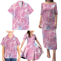 Japanese Koi Fish Family Matching Puletasi and Hawaiian Shirt Pink Wagara Palaka Honohono Pikake Lei