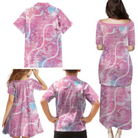 Japanese Koi Fish Family Matching Puletasi and Hawaiian Shirt Pink Wagara Palaka Honohono Pikake Lei
