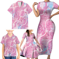 Japanese Koi Fish Family Matching Short Sleeve Bodycon Dress and Hawaiian Shirt Pink Wagara Palaka Honohono Pikake Lei