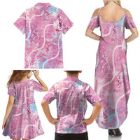 Japanese Koi Fish Family Matching Summer Maxi Dress and Hawaiian Shirt Pink Wagara Palaka Honohono Pikake Lei