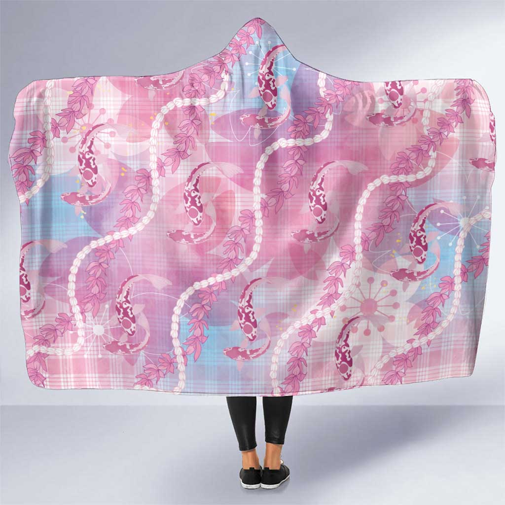 Japanese Koi Fish Hooded Blanket Pink Wagara Palaka Honohono Pikake Lei LT9 One Size Pink - Polynesian Pride