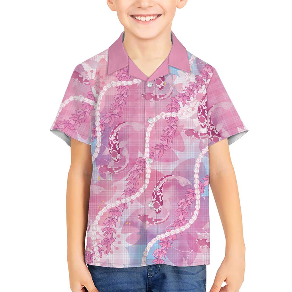 Japanese Koi Fish Kid Hawaiian Shirt Pink Wagara Palaka Honohono Pikake Lei LT9 Kid Pink - Polynesian Pride