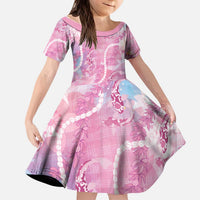 Japanese Koi Fish Kid Short Sleeve Dress Pink Wagara Palaka Honohono Pikake Lei LT9 KID Pink - Polynesian Pride