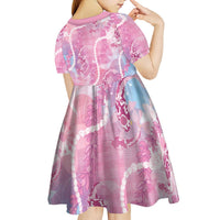 Japanese Koi Fish Kid Short Sleeve Dress Pink Wagara Palaka Honohono Pikake Lei LT9 - Polynesian Pride