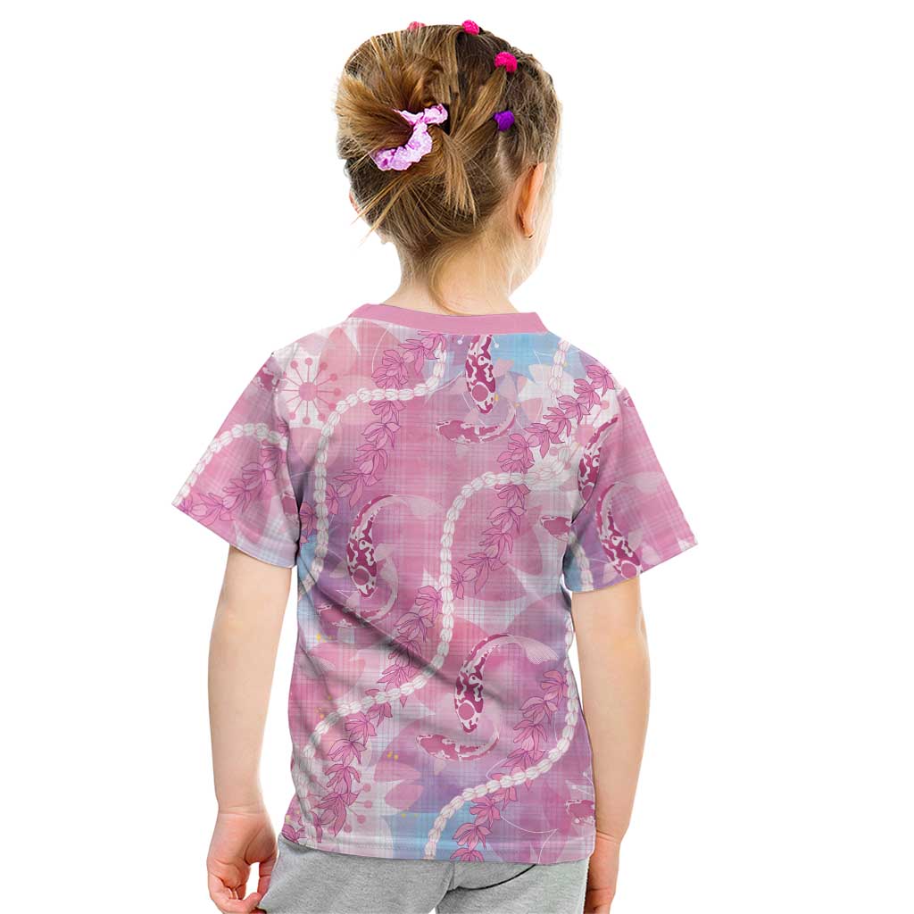 Japanese Koi Fish Kid T Shirt Pink Wagara Palaka Honohono Pikake Lei LT9 - Polynesian Pride