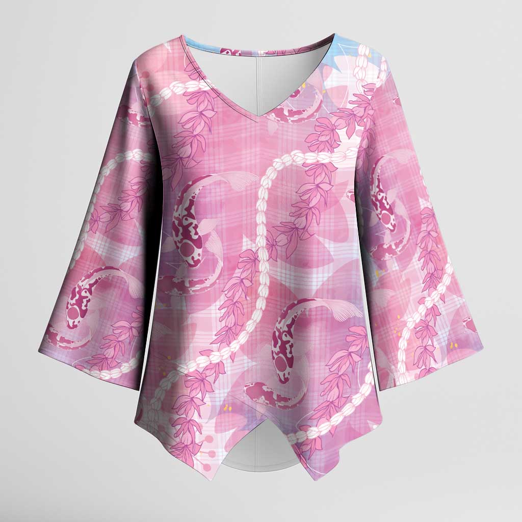 Japanese Koi Fish Kimono Sleeve Blouse Pink Wagara Palaka Honohono Pikake Lei LT9 Female Pink - Polynesian Pride