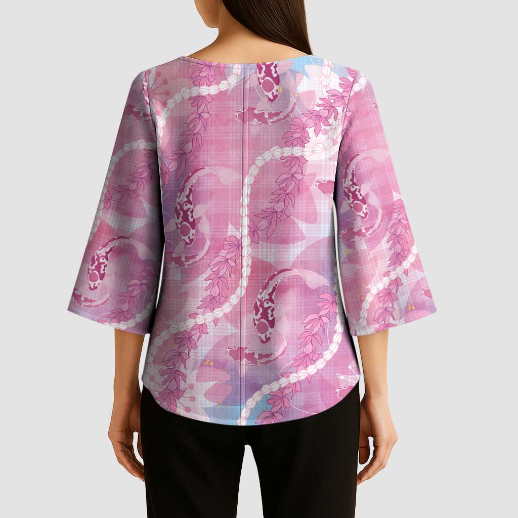 Japanese Koi Fish Kimono Sleeve Blouse Pink Wagara Palaka Honohono Pikake Lei LT9 - Polynesian Pride