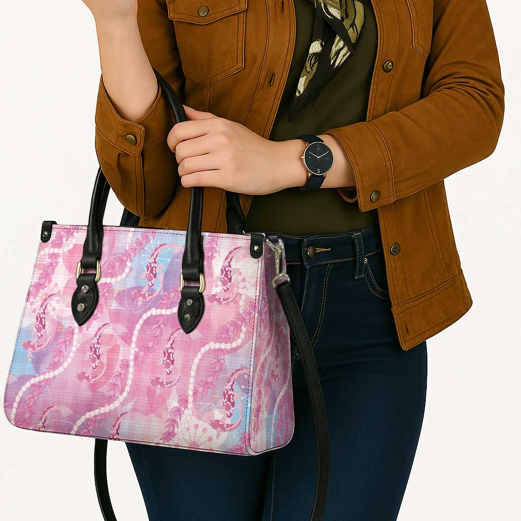 Japanese Koi Fish Leather Bag Pink Wagara Palaka Honohono Pikake Lei