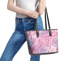 Japanese Koi Fish Leather Tote Bag Pink Wagara Palaka Honohono Pikake Lei