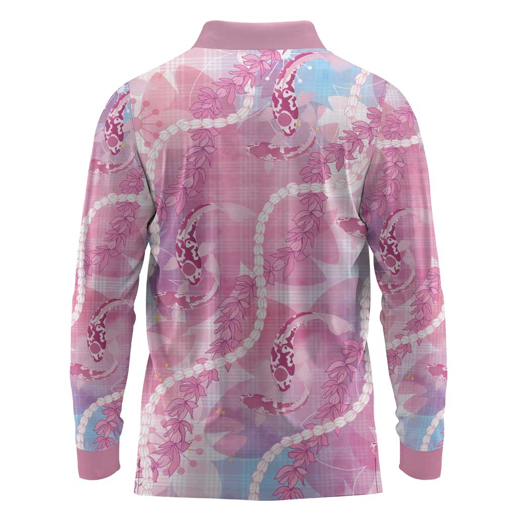 Japanese Koi Fish Long Sleeve Polo Shirt Pink Wagara Palaka Honohono Pikake Lei LT9 - Polynesian Pride
