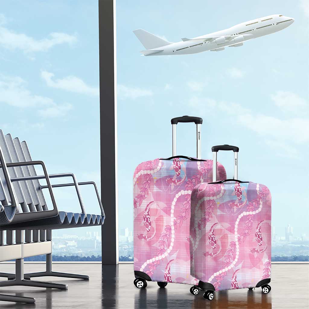 Japanese Koi Fish Luggage Cover Pink Wagara Palaka Honohono Pikake Lei LT9 - Polynesian Pride