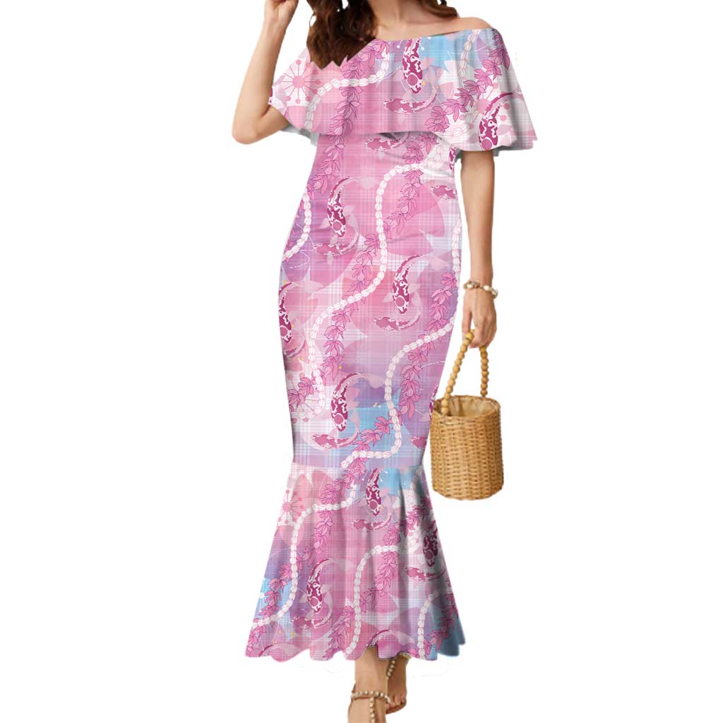Japanese Koi Fish Mermaid Dress Pink Wagara Palaka Honohono Pikake Lei LT9 Women Pink - Polynesian Pride