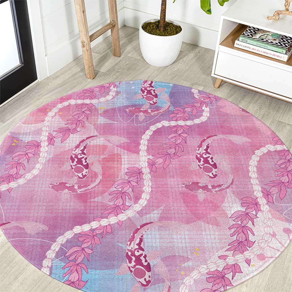 Japanese Koi Fish Round Carpet Pink Wagara Palaka Honohono Pikake Lei LT9 Pink - Polynesian Pride