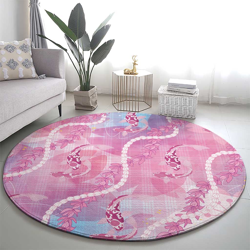 Japanese Koi Fish Round Carpet Pink Wagara Palaka Honohono Pikake Lei