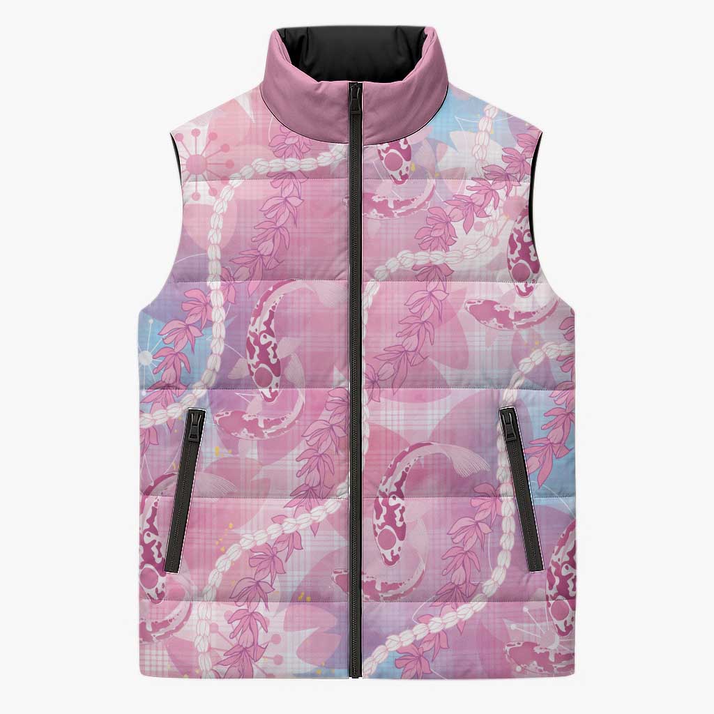 Japanese Koi Fish Sleeveless Puffer Jacket Pink Wagara Palaka Honohono Pikake Lei LT9 Unisex Pink - Polynesian Pride