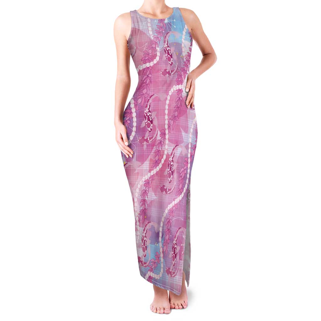 Japanese Koi Fish Tank Maxi Dress Pink Wagara Palaka Honohono Pikake Lei LT9 Women Pink - Polynesian Pride