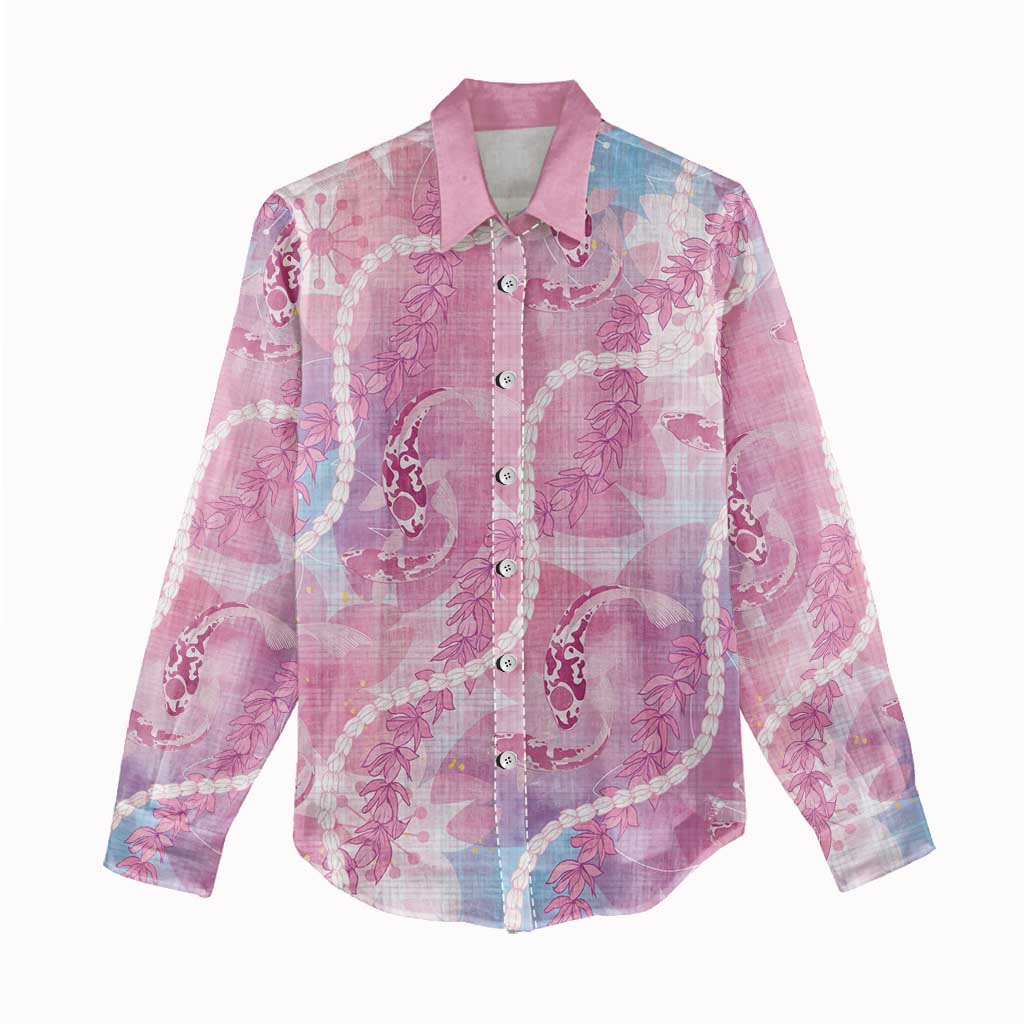 Japanese Koi Fish Women Casual Shirt - Pink Wagara Palaka - Honohono Pikake Lei LT9 - Polynesian Pride