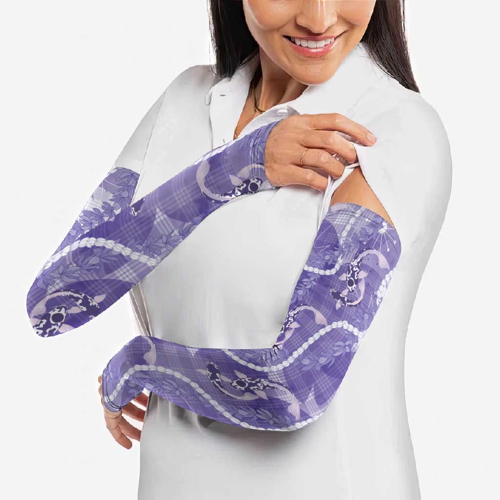 Japanese Koi Fish Arm Sleeves Purple Wagara Palaka Honohono Pikake Lei LT9 - Polynesian Pride