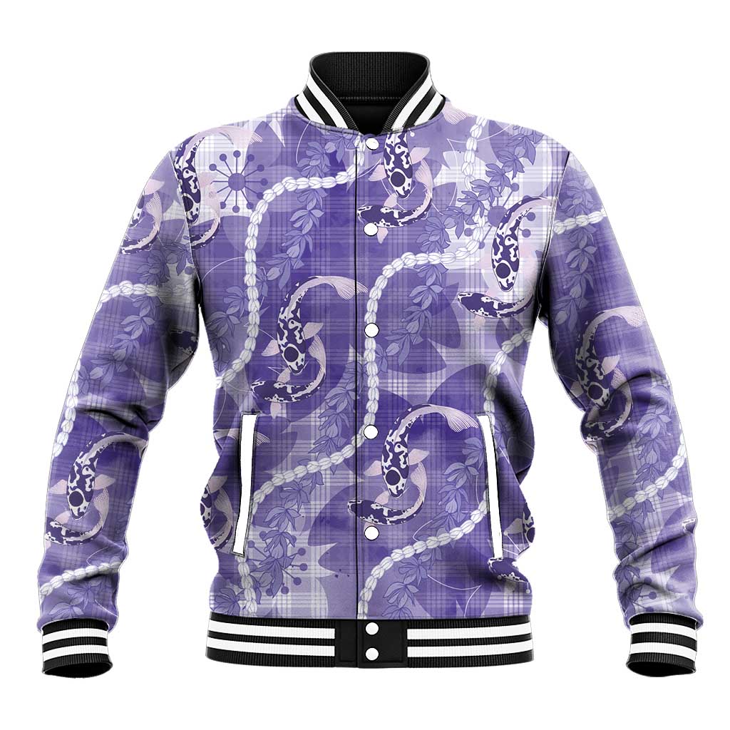 Japanese Koi Fish Baseball Jacket Purple Wagara Palaka Honohono Pikake Lei LT9 Unisex Purple - Polynesian Pride