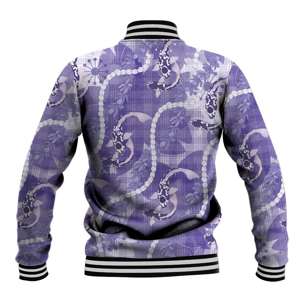 Japanese Koi Fish Baseball Jacket Purple Wagara Palaka Honohono Pikake Lei LT9 - Polynesian Pride