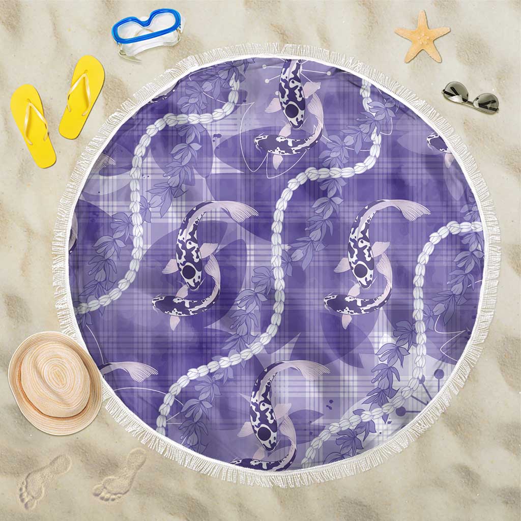 Japanese Koi Fish Beach Blanket Purple Wagara Palaka Honohono Pikake Lei LT9 One Size 150cm Purple - Polynesian Pride