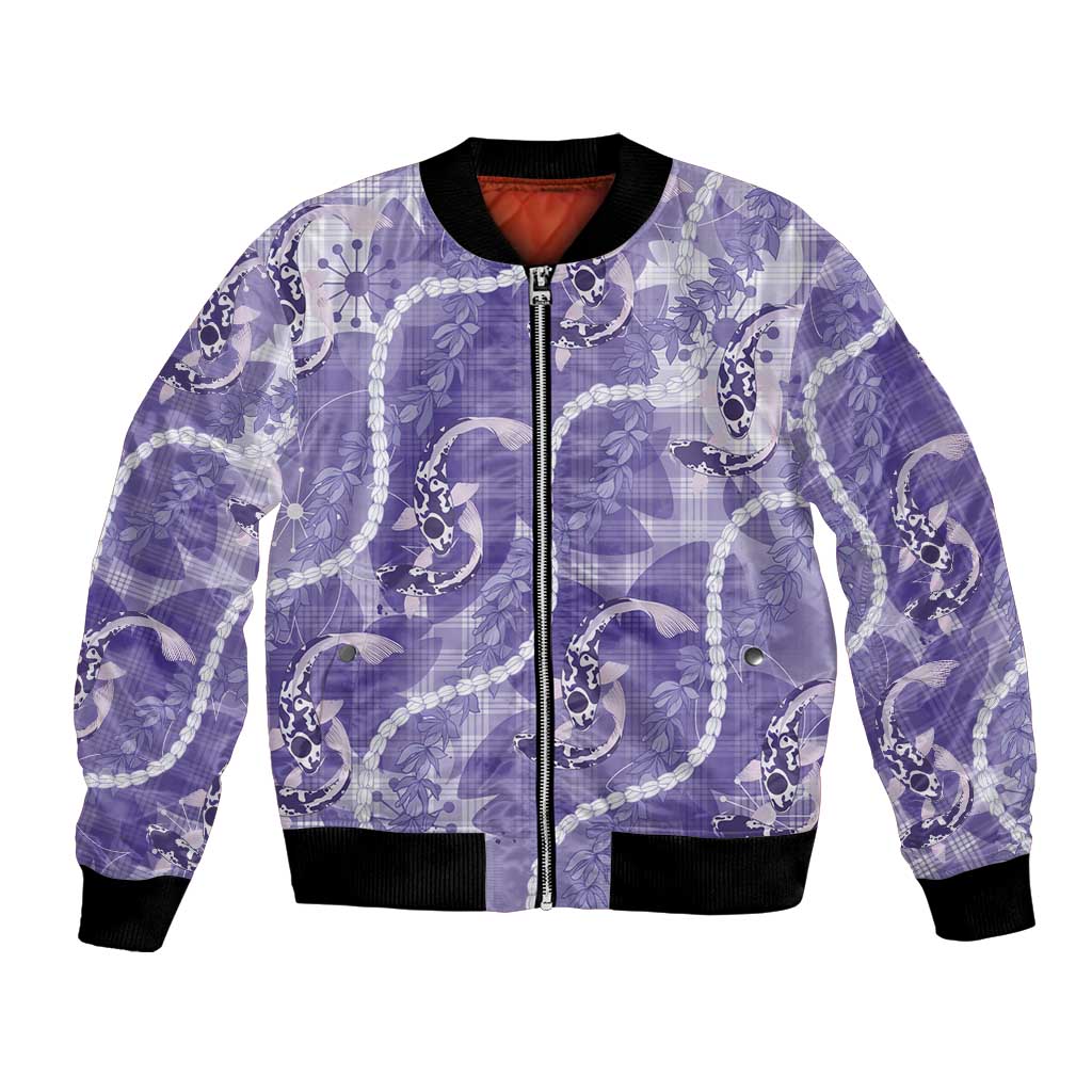 Japanese Koi Fish Bomber Jacket Purple Wagara Palaka Honohono Pikake Lei LT9 Unisex Purple - Polynesian Pride