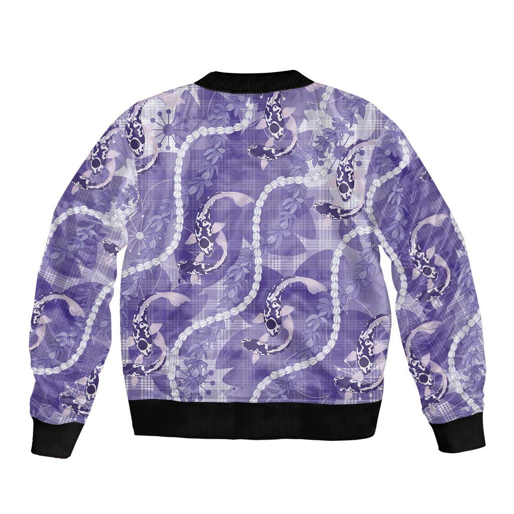 Japanese Koi Fish Bomber Jacket Purple Wagara Palaka Honohono Pikake Lei LT9 - Polynesian Pride
