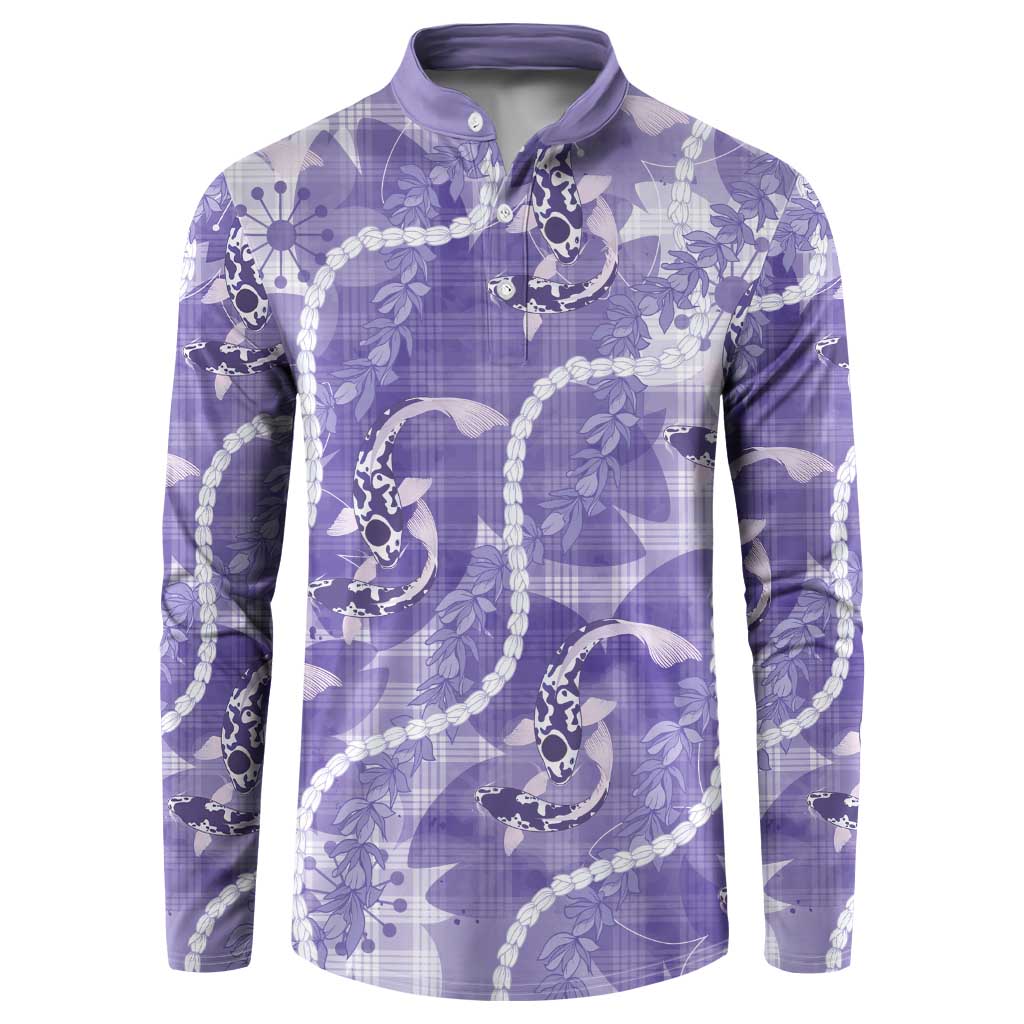 Japanese Koi Fish Button Sweatshirt Purple Wagara Palaka Honohono Pikake Lei LT9 Purple - Polynesian Pride