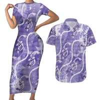 Japanese Koi Fish Couples Matching Short Sleeve Bodycon Dress and Hawaiian Shirt Purple Wagara Palaka Honohono Pikake Lei LT9 Purple - Polynesian Pride