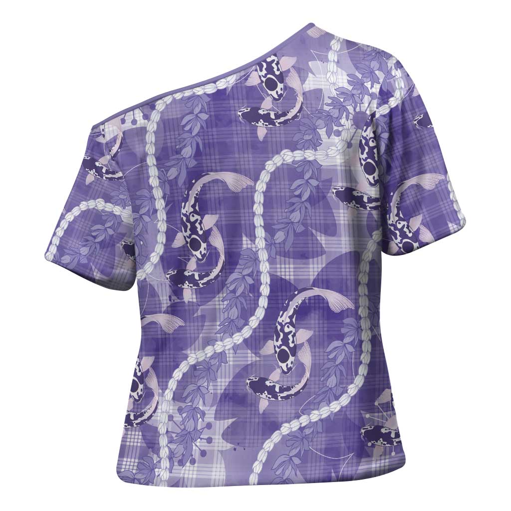 Japanese Koi Fish Cross Shoulder Shirt Purple Wagara Palaka Honohono Pikake Lei