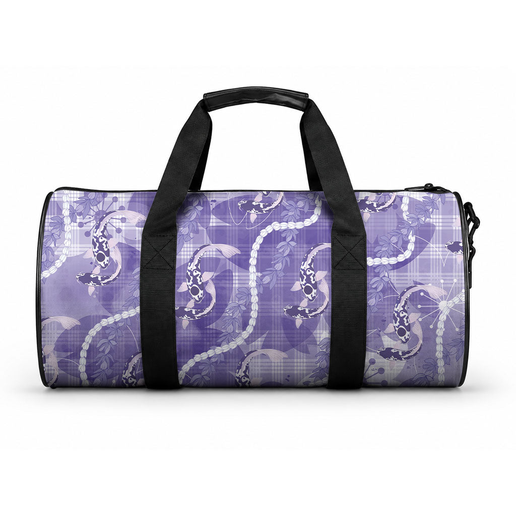 Japanese Koi Fish Duffle Bag Purple Wagara Palaka Honohono Pikake Lei LT9 One size Purple - Polynesian Pride