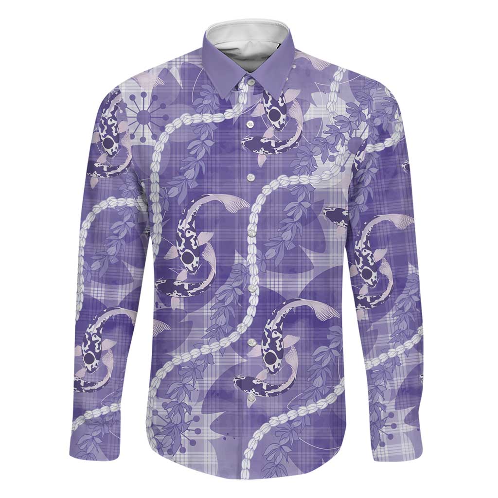 Japanese Koi Fish Family Matching Long Sleeve Bodycon Dress and Hawaiian Shirt Purple Wagara Palaka Honohono Pikake Lei