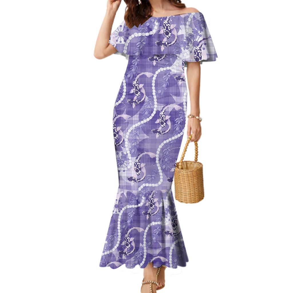 Japanese Koi Fish Family Matching Mermaid Dress and Hawaiian Shirt Purple Wagara Palaka Honohono Pikake Lei