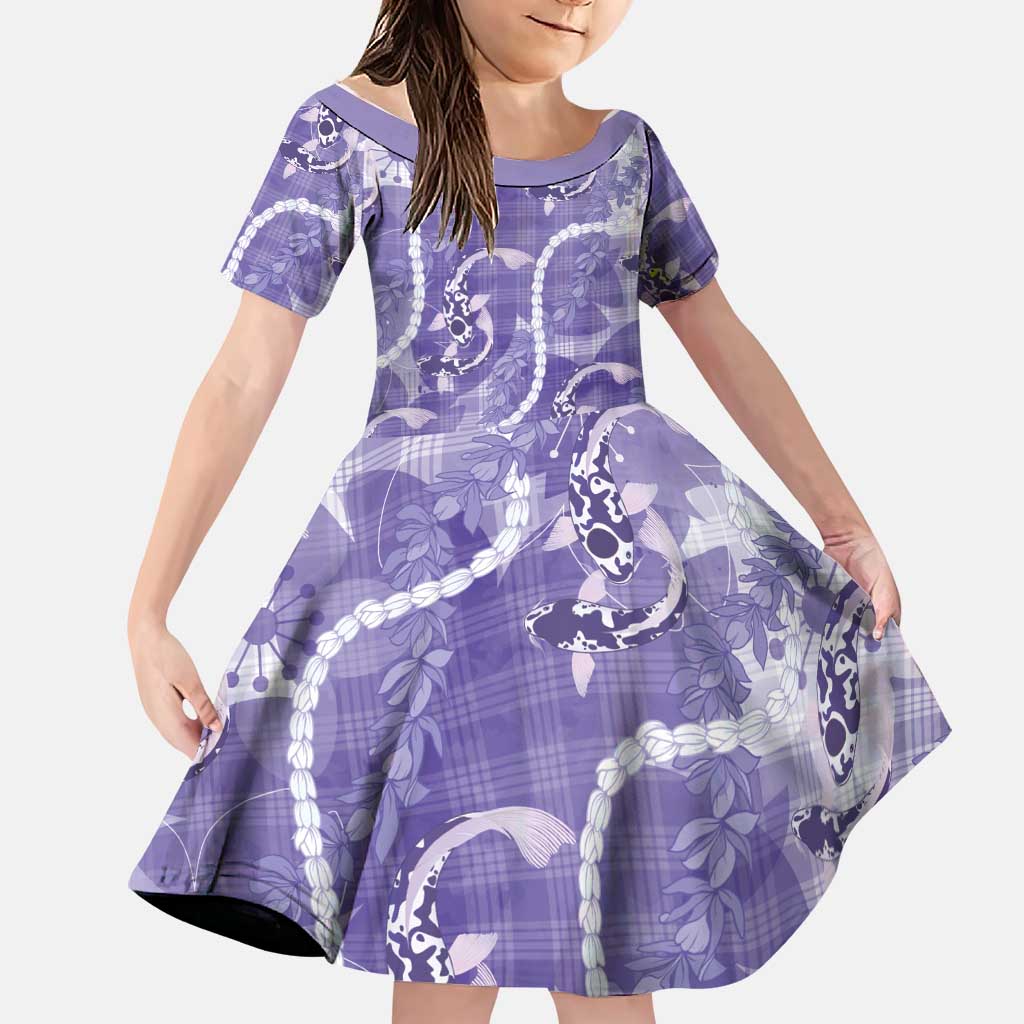 Japanese Koi Fish Family Matching Off The Shoulder Long Sleeve Dress and Hawaiian Shirt Purple Wagara Palaka Honohono Pikake Lei