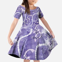 Japanese Koi Fish Family Matching Off The Shoulder Long Sleeve Dress and Hawaiian Shirt Purple Wagara Palaka Honohono Pikake Lei