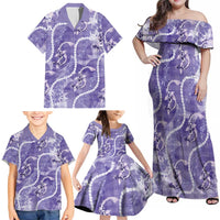 Japanese Koi Fish Family Matching Off Shoulder Maxi Dress and Hawaiian Shirt Purple Wagara Palaka Honohono Pikake Lei